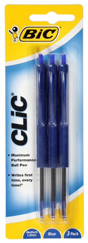 Bic CLiC Blue Pens 3 pack